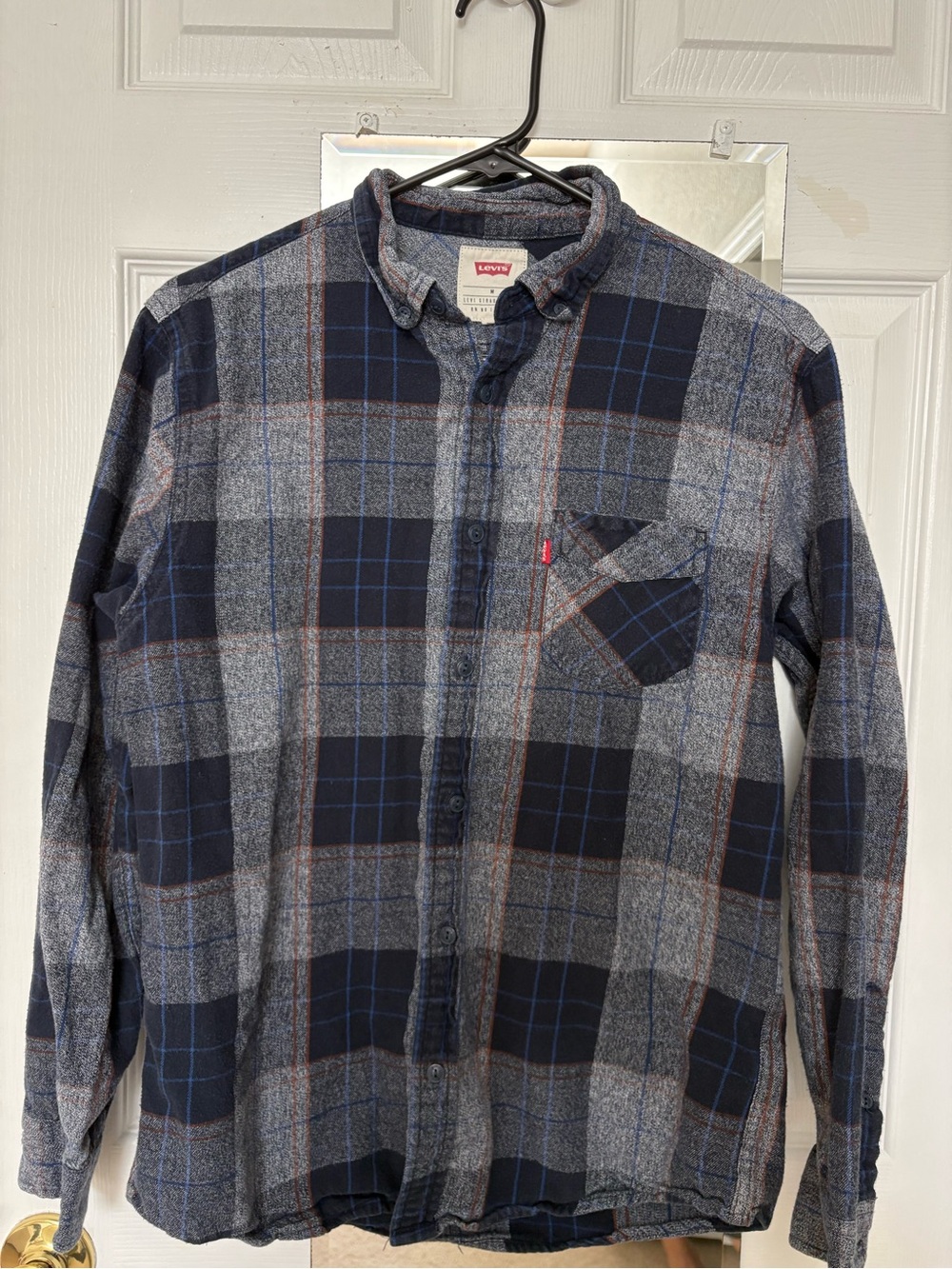 Levi's Men’s M Regular Plaid Flannel Cotton Button-Up Shirt Pockets Blue Gray